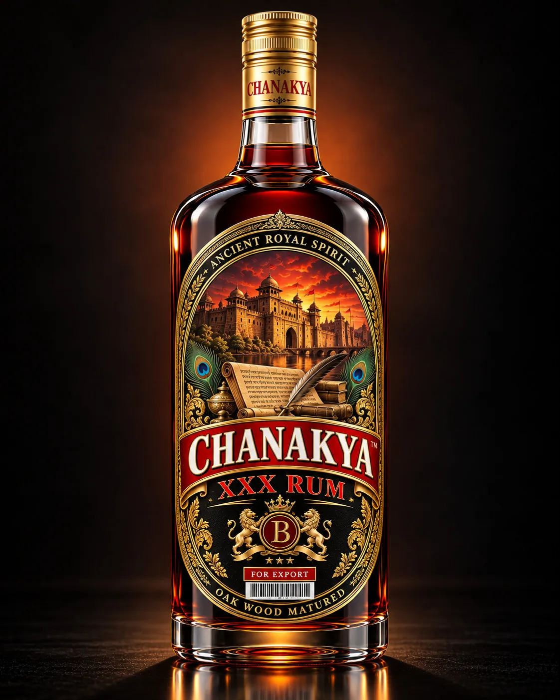 Chanakya XXX Rum bottle
